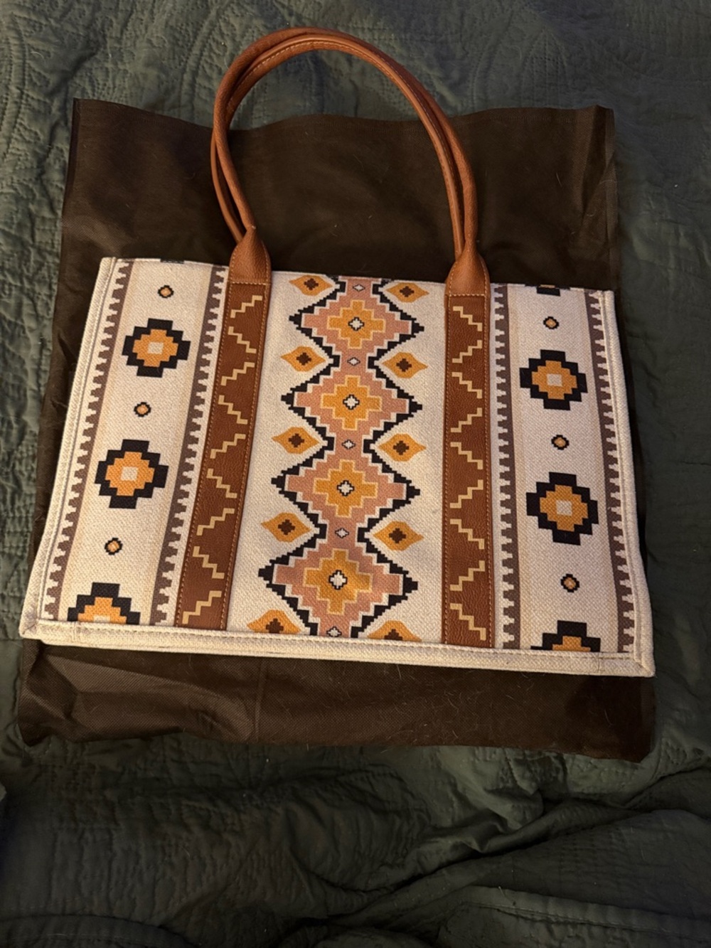 Wrangler Aztec-Pattern Canvas Tote in Tan, Cream, Black - Picture 2 of 5